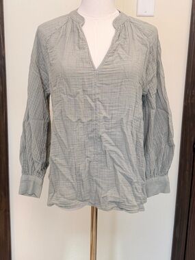 H&M Light Sage Long-Sleeve V-Neck Light Weight Blouse